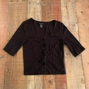 New Look women's size 4 black lace up scoop neck half sleeve top